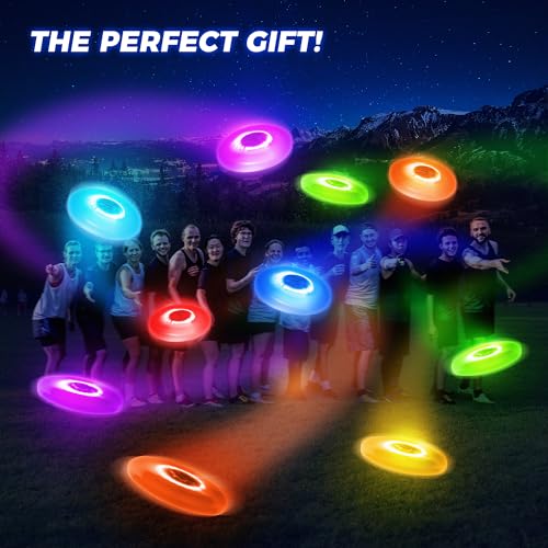 Glow in the Dark LED Flying Disc - 7 Dynamic Modes, 7 Colors, IP65 Waterproof, Perfect Birthday & Camping Gift for Men/Boys/Teens/Kids - Outdoor Games & Cool Toys, 175g