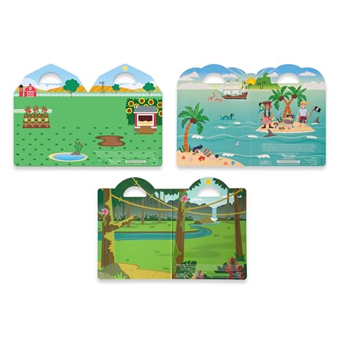 Melissa & Doug Puffy Sticker Activity Books Set of 3 – Safari, Pirate &On The Farm, with Reusable Stickers and Fold-Out Scenes, Mess Free Play Set & Travel Toys for Kids Ages 4+ - style: Pirate, Safari & Farm