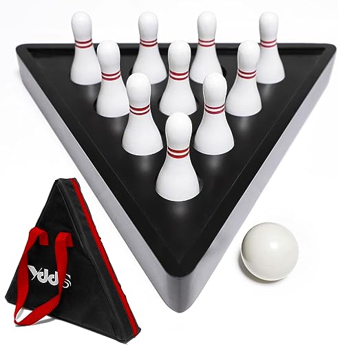 Shuffleboard Bowling Pin Set with 10 Pcs Premium Hardwood Bowling Pins Durabel Triangular Pinsetter Resin Bowling Ball and Carrying Bag, Fun for Shuffleboard Games - color: White