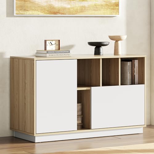 39" Office Storage Cabinet with 2 Drawers, Modern Sideboard Buffet Cabinet with Door and Adjustable Shelves, Home Office Printer Stand with Storage for Living Room, Entryway, Light Walnut - color: Light Walnut