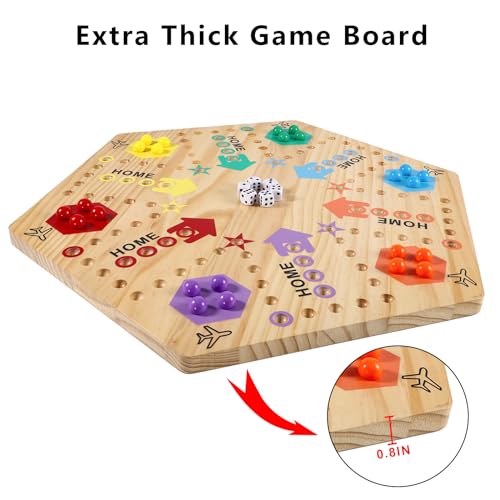 Extra Large 23.6 Inches Wahoo Marble Board Game 4 and 6 Players 2 Sided Painted Thicken Wood Board Perfect Game for Family Friends Party - color: Log, style: 23.6 Inch
