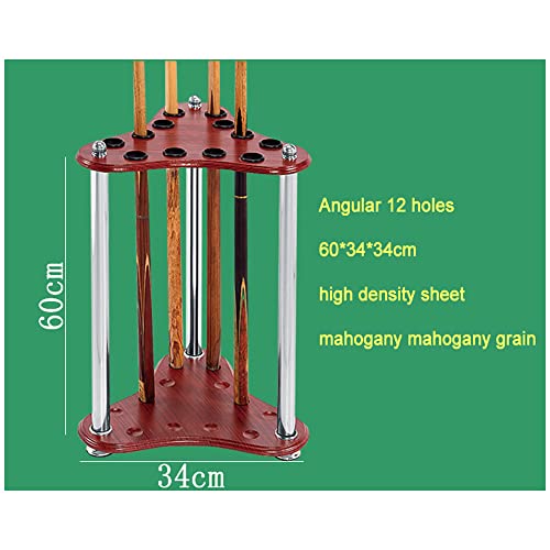 8 Holes/9 Holes/12 Holes Freestanding Pool Cue Rack Floor Stand -Billiard Cue Racks Holder Angle,Ball Floor Rack-Mahogany||Angular 12 Holes (60 * 34 * 34cm) - color: Mahogany