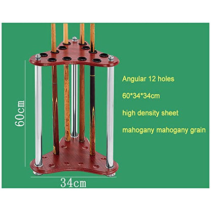 8 Holes/9 Holes/12 Holes Freestanding Pool Cue Rack Floor Stand -Billiard Cue Racks Holder Angle,Ball Floor Rack-Mahogany||Angular 12 Holes (60 * 34 * 34cm) - color: Mahogany