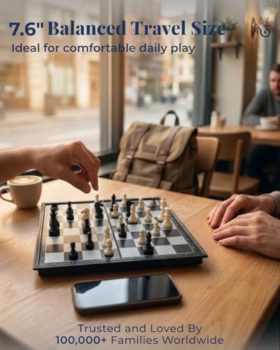 Travel Chess Set Magnetic Portable Folding Chess Board - Small Mini Chess Set - (Small / 7.6 Inch) - size: Small / 7.6 Inch