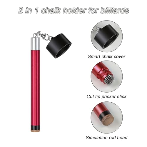 LAKE OF FIRE Pool Cue Chalk Holder – 2-in-1 Billiard Accessory with Pool Chalk Holder & Cue Tip Tool - color: Red, style: Round