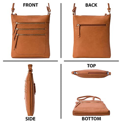 Solene Crossbody Bag Functional Multi Pocket Messenger Purse Top Zip Closure Shoulder Handbag With Adjustable Strap - color: Tan
