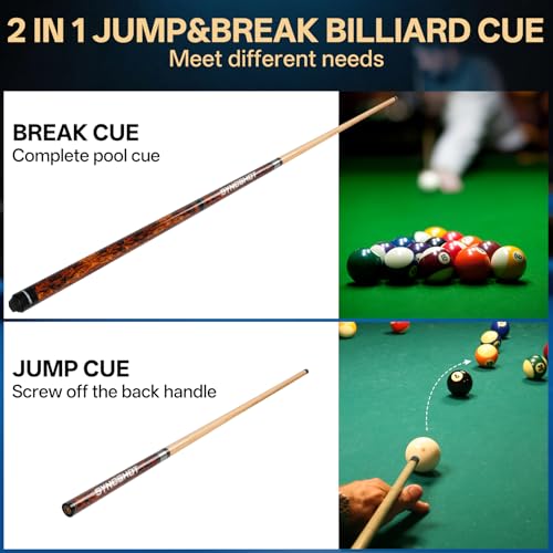 2 in 1 Heavy Break Jump Cue: 3-Piece Break Cue Pool Stick 58 Inch 21oz 14mm Pro Tips Fas-Grade Maple Wood Jump&Break Pool Cue Sticks (Brown, 19~22 oz)