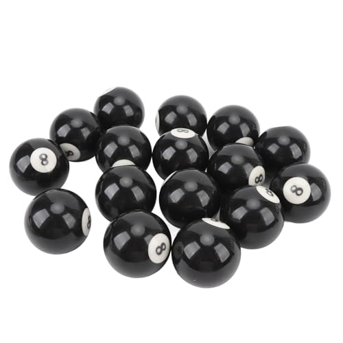 Keenso Billiard Black Eight Ball Set, 16 Pcs 2.3 Inch Pool Eight Ball Resin Billiard 8 Balls