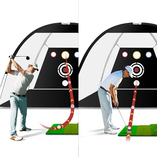 Golf Net - Upgraded All-in-One 10x7ft Golf Practice Net with 5 Real Balls, Tri-Turf Mat and Portable Bag, Durable Hitting Nets for Backyard Driving Swing Outdoor - style: Black/White