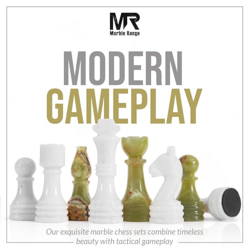 Marble Chess Set 15" Inches White and Green with Storage Box and 2 Extra Queen Handmade Classic Board Games for Adults, Luxury Marble Chess Board & Chess Pieces for Gifts - color: W/Greenonyx