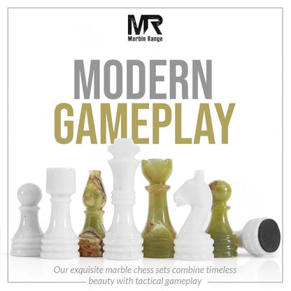 Marble Chess Set 15" Inches White and Green with Storage Box and 2 Extra Queen Handmade Classic Board Games for Adults, Luxury Marble Chess Board & Chess Pieces for Gifts - color: W/Greenonyx