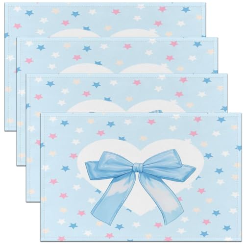 Blue Bowknot Kids Placemats Set of 4,Stars Love Heart Bow Tie Princess Table Place Mats,Geometric Cartoon Kitchen Decor,Colorful Placemat Kitchen Table Decoration 12"x18" - color: Colorful