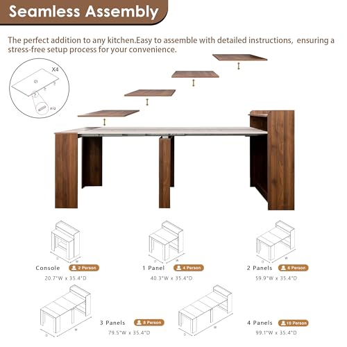 20"-99" Extendable Dining Table with Storage for 2-10 People, Modern Modular Extension Table, Space-Saving Extra Long Folding Dining Table, Multifunctional Conference Meeting Table, Walnut - color: Walnut, style: 20" - 99" (2-10 People)