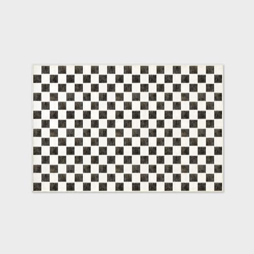 EVERGRACE Checkered Plaid Area Rug 6x9, Soft Faux Wool Rugs Washable Anti Slip Rugs Large Rug Carpet for Entryway Bedroom Living Room Hallway Kitchen and Laundry Room, Black and White - color: Black, size: 6' x 9' (Rectangular)