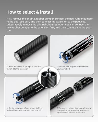 KONLLEN Pool Cue Extension with 3 Bumpers Carbon Fiber Billiards Cue Extension Billiard Accessories for Pool Sticks - color: Adjustable Frosted Extension