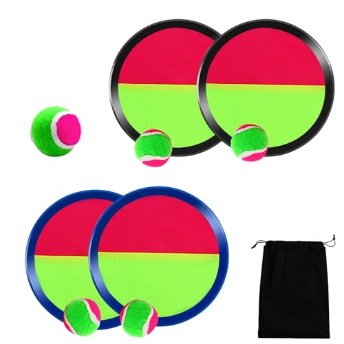 Aneco Paddle Catch Ball and Toss Game Set Disc Toss and Catch Paddle Game with 1 Storage Bag, 4 Paddles and 6 Balls (2 Big Balls and 4 Small Balls)