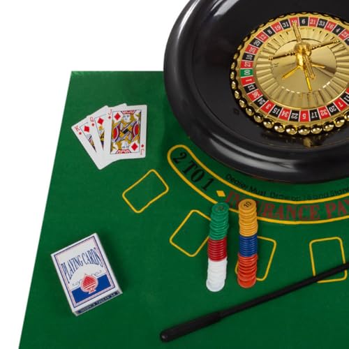 Roulette Wheel Set – 16-Inch Gambling Wheel with Reversible Roulette and Black Jack Table Cotton, Chips, 2 Decks of Cards, and More by Trademark Poker