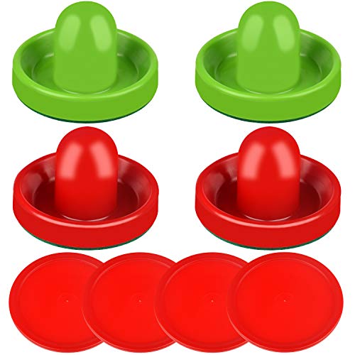 ONE250 Air Hockey Pushers and Red Air Hockey Pucks, Goal Handles Paddles Replacement Accessories for Game Tables (4 Striker, 4 Puck Pack) - color: Red & Green