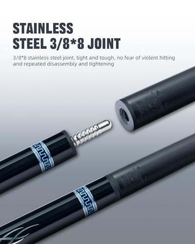 CRICAL COWCUE 58-Inch Carbon Fiber Pool Cue, Low Deflection, 12.5mm Tip | Adjustable pool cue with 3/8x8 joint for stable control, regular billiards practice and pool hall play. - color: CW-01 Set