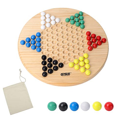 GSE Games & Sports Expert 11.5" Natural Wood Chinese Checkers Board Game Set with Wooden Colorful Marbles, Classic Strategy Family Board Game for Kids & Adults