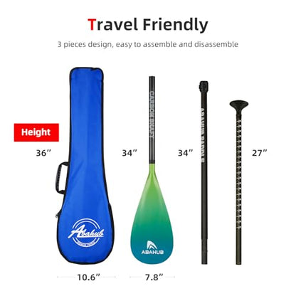 Abahub Carbon Fiber SUP Paddles, 1 x 3 Section Adjustable 67" - 86" Carbon Fiber Shaft, Lightweight Stand-up Paddle Oars for Paddleboards, with a Carrying Bag - color: Gradient Green Print