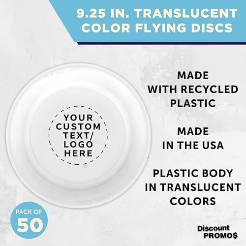 DISCOUNT PROMOS Frisbee Flying Discs in Bulk, 9.25 in. Fun Family Beach Game - color: - Custom -Translucent Clear, size: 50 flying discs