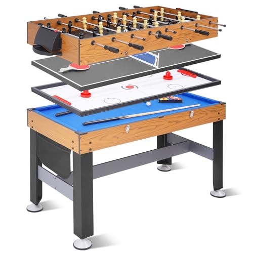 RAYKEEP 54" 4-in-1 Multi Game Table, Combination Game Table Set, Combo Games Table for Home, Game Room w/Soccer, Billiards Tabletop, Table Tennis, Hockey Tabletop