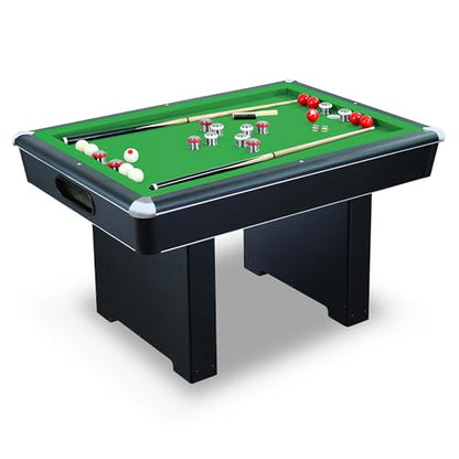 Hathaway Renegade 54-in Bumper Pool Table for Game Room – Genuine Slate Play Bed & Carpeted Ball Return System – Includes Cues, Balls, Brush & Chalk – Green Felt with Black Finish