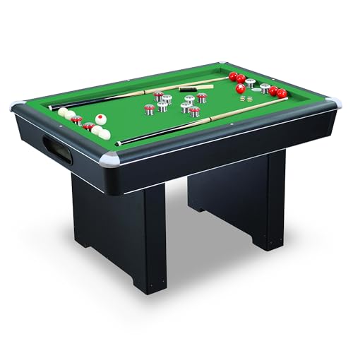 Hathaway Renegade 54-in Bumper Pool Table for Game Room – Genuine Slate Play Bed & Carpeted Ball Return System – Includes Cues, Balls, Brush & Chalk – Green Felt with Black Finish