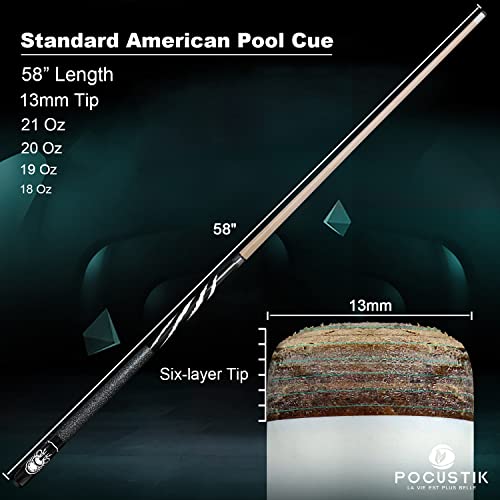 Pool Cue, 58" 2-Piece Pool Sticks for Adults, Pool Table Sticks 18/19/20/21 Oz, Irish Linen Wrap Pool Cue Stick, House Bar Pool Cues for Men Women - size: 19oz