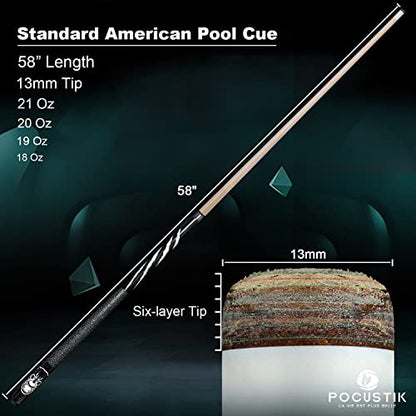 Pool Cue, 58" 2-Piece Pool Sticks for Adults, Pool Table Sticks 18/19/20/21 Oz, Irish Linen Wrap Pool Cue Stick, House Bar Pool Cues for Men Women - size: 19oz