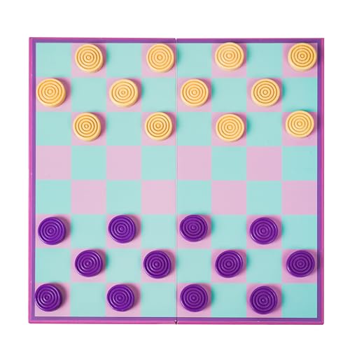YOBRO Colorful Checkers Board Game, Portable Travel Checkers Set with Folding Board, Classic 2-Player Strategy Game for Family Fun, Family Game Night