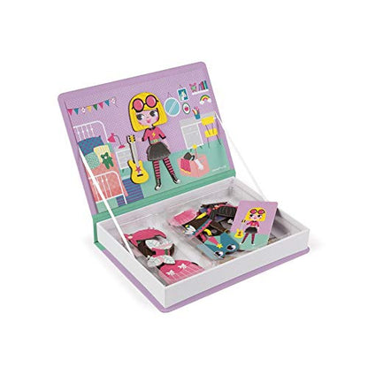 Janod - MagnetiBook 55 pc Magnetic Girl's Costumes Game - Creative Play - Enhances Creativity and Cognitive Skills - Portable Design, STEM Learning, Boosts Confidence - style: Magnetic Girl Costumes Game