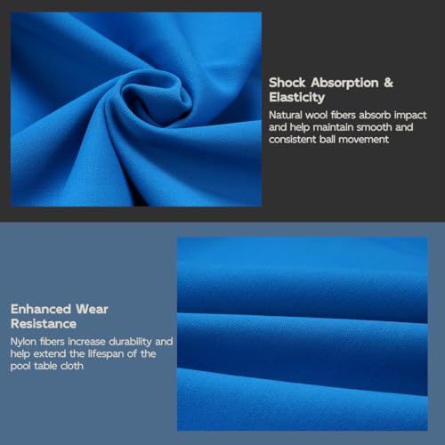 KONLLEN 9ft Pool Table Felt, 80/20 Wool Nylon Blend Billiard Table Cloth with Pre-Cut Strips, Professional Replacement Felt for Home & League Play - color: 004-Blue