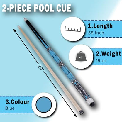 13mm 58 Inch 19 20 oz Billiard Pool Cue Stick, 1/2 Maple Billiard Pool Stick, House Bar Pool Table Sticks for Men - color: Blue 19 oz