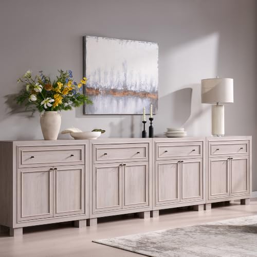 ACCOHOHO Modern Farmhouse Buffet Cabinet, 126" Sideboard Credenza, Modular Storage Cabinet with Framed Panel Fronts, Adjustable Shelves & Dual Base Design, White Alder - color: White Alder, size: 4 Piece