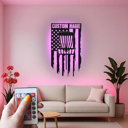 Custom Disc Golf Basket Led Light Metal Wall Art Personalized Gift for Disc Golfers Game Room Decor