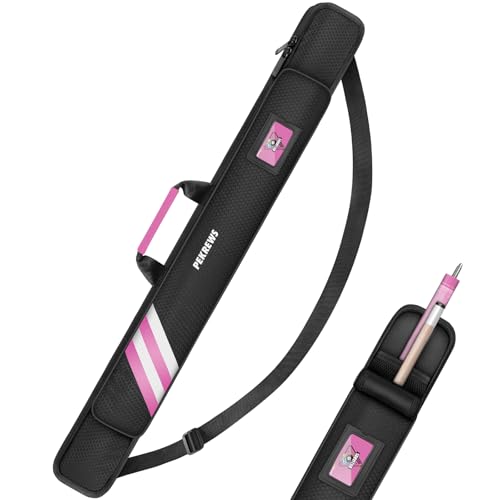 PEKREWS Pool Cue Case, Soft Pool Stick Case 1x1 Holds 1 Butt and 1 Shaft with Queue Zipper Pocket, Sturdy Polyester Billiard Cue Bag with Shoulder Strap Handle, Billiard Stick Bag for Men and Women - color: Pink