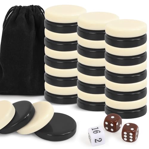 30-piece Ceramic Game Set for Checkers Pieces, Backgammon Sets, and Chess - Compatible with Checker Board Game, Backgammon Pieces, and Chess Pieces only - color: Black and White, size: 27MM