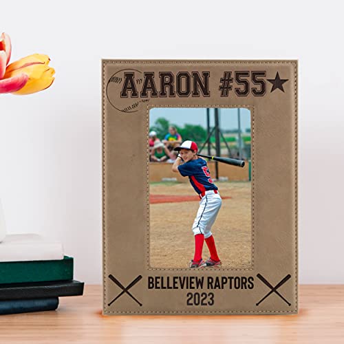 My Personal Memories Custom Monogrammed Baseball Sports Picture Frame Gifts - Customized 4x6, 5x7, 8x10 Photo Frames for Athletes, Coaches, Teams, Kids, Awards (Tan) - color: Tan