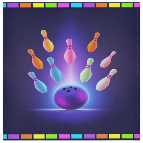 Vivid Print Bowling Ball Knock Flying Colors Pins Cloth Napkins,Set of 1 Soft & Comfortable Reusable Table Dinner Napkin for Everyday, Family, Restaurant, Parties(20 x 20 Inch)