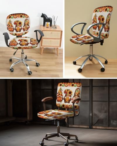 Savannan Office Chair Cover, Farm Gnome Autumn Pumpkin Protective Stretch Elastic Universal Cover for Desk Task Chair,Computer Rotating Chair 1 Pcs Watercolor Sunflower Stripe