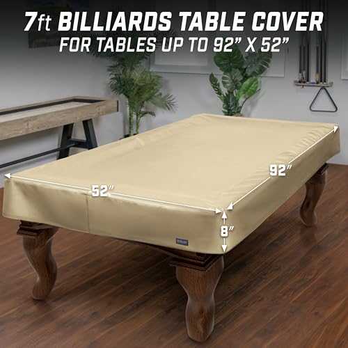 GoSports 6, 7, 8 & 9 ft Premium Leatherette Pool Table Cover - Waterproof & Tearproof - Heavy Duty Indoor & Outdoor Billiard Table Cover - color: Tan, style: 7 ft (92" L x 52" W x 8" H)
