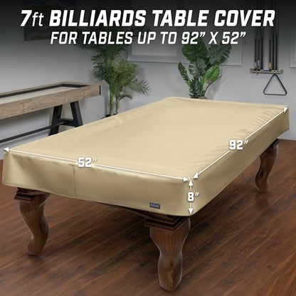 GoSports 6, 7, 8 & 9 ft Premium Leatherette Pool Table Cover - Waterproof & Tearproof - Heavy Duty Indoor & Outdoor Billiard Table Cover - color: Tan, style: 7 ft (92" L x 52" W x 8" H)