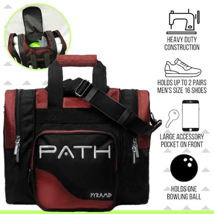 Pyramid Path Pro Deluxe Single Bowling Ball Tote - Holds One Ball, One Pair Shoes Up to Mens 15 - color: Burgundy