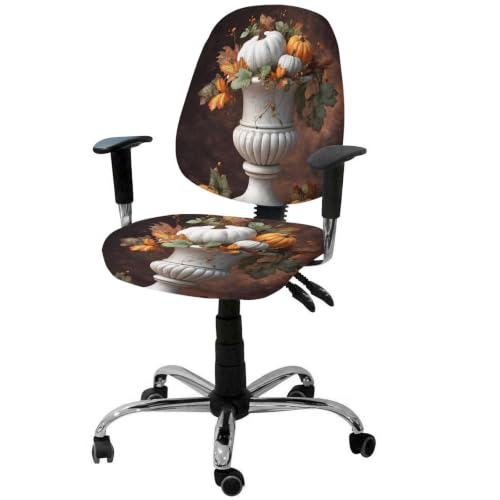 Savannan Office Chair Cover, Pastoral Pumpkin Thanksgiving Leaf Protective Stretch Elastic Universal Cover for Desk Task Chair,Computer Rotating Chair 1 Pcs Retro Vase Maple Leaves