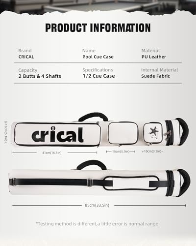CRICAL Pool Cue Case 2x4 Hard Pool Stick Case Holds 2 Butts and 4 Shafts for Adults Billiard Cue Case with Soft Shoulder Straps - color: White