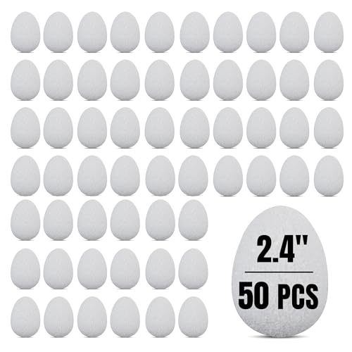 50 Pcs 2.4" White Foam Easter Eggs for Crafts – Textured Polystyrene DIY Foam Eggs for Painting, Spring Holiday Decorations, School Activities, & Handmade Ornaments – Bulk Pack, by Hygloss - size: EGGS, 1.75" x 2.4", style: 50 Pieces