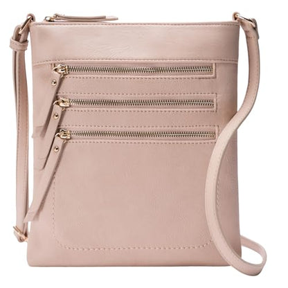 Solene Crossbody Bag Functional Multi Pocket Messenger Purse Top Zip Closure Shoulder Handbag With Adjustable Strap - color: Nude