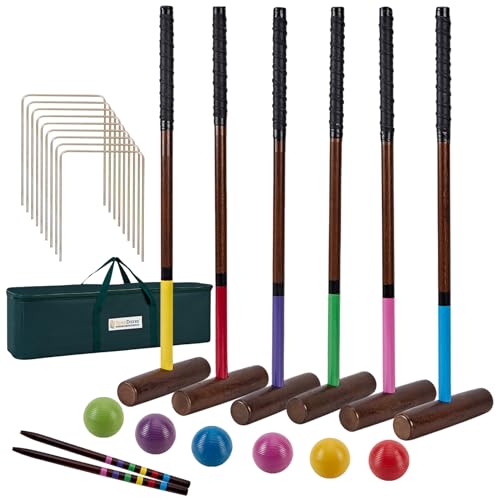 SpexDarxs 32’’ Six Player Croquet Sets, Croquette Set with Premium Wooden Mallets/Colored Balls/Wickets/Stakes/Carrying Bag, Outdoor Lawn Backyard Game for Teenager Adult Family - style: 32'' Deluxe